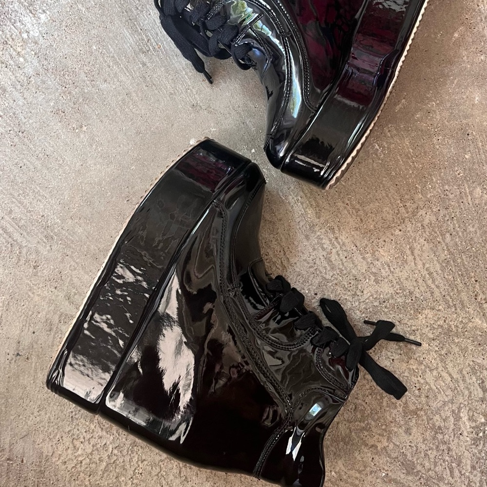 Black Paten Leather Wedge Sneakers